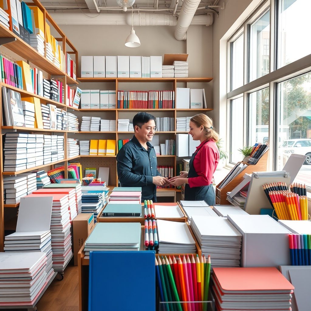 Stationery supplies displayed neatly