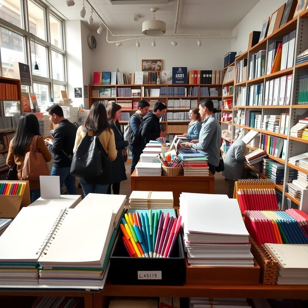 Stationery supplies on display